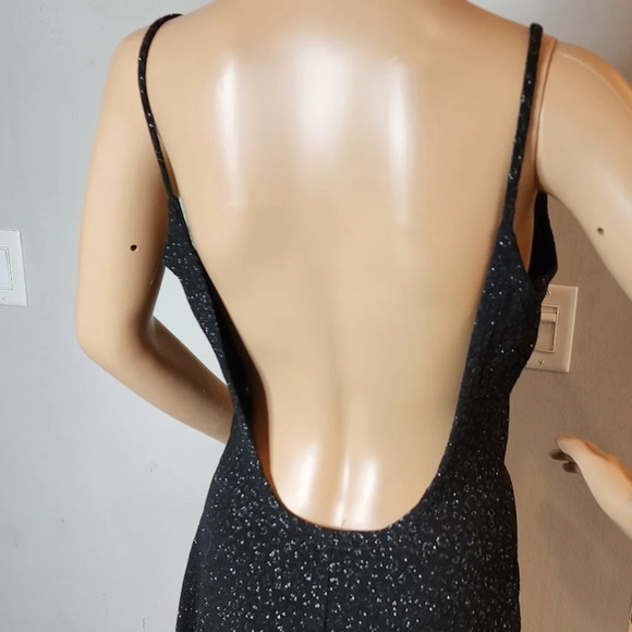 Gunne Sax black sparkle spaghetti strap low back maxi dress.  Size 9. - Picture 6 of 15